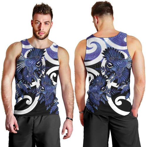 Piwakawaka New Zealand Matariki Men Tank Top Maori New Year Silver Fern Purple Galaxy