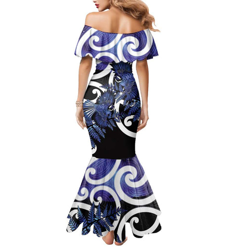Piwakawaka New Zealand Matariki Mermaid Dress Maori New Year Silver Fern Purple Galaxy