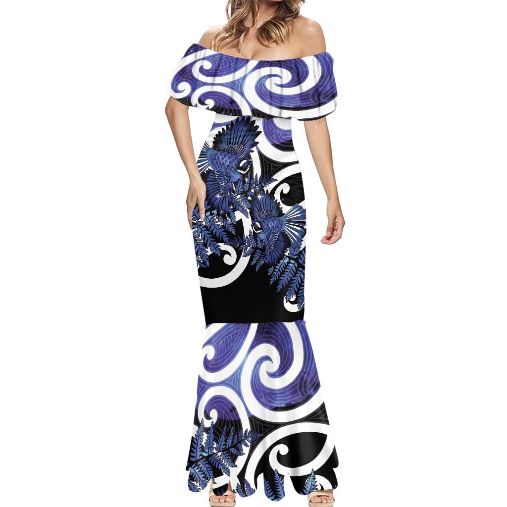 Piwakawaka New Zealand Matariki Mermaid Dress Maori New Year Silver Fern Purple Galaxy