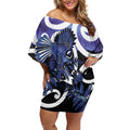 Piwakawaka New Zealand Matariki Off Shoulder Short Dress Maori New Year Silver Fern Purple Galaxy
