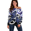 Piwakawaka New Zealand Matariki Off Shoulder Sweater Maori New Year Silver Fern Purple Galaxy