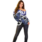 Piwakawaka New Zealand Matariki Off Shoulder Sweater Maori New Year Silver Fern Purple Galaxy