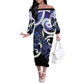 Piwakawaka New Zealand Matariki Off The Shoulder Long Sleeve Dress Maori New Year Silver Fern Purple Galaxy