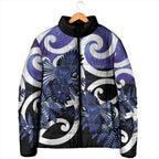Piwakawaka New Zealand Matariki Padded Jacket Maori New Year Silver Fern Purple Galaxy