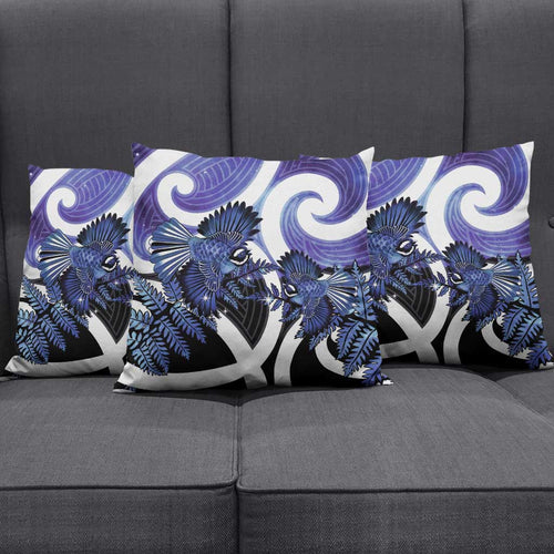 Piwakawaka New Zealand Matariki Pillow Cover Maori New Year Silver Fern Purple Galaxy