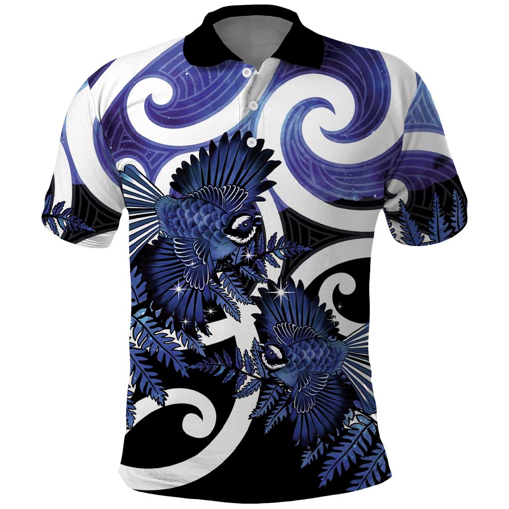 Piwakawaka New Zealand Matariki Polo Shirt Maori New Year Silver Fern Purple Galaxy