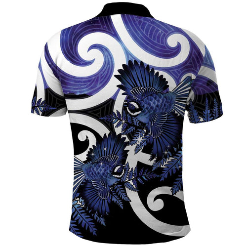 Piwakawaka New Zealand Matariki Polo Shirt Maori New Year Silver Fern Purple Galaxy