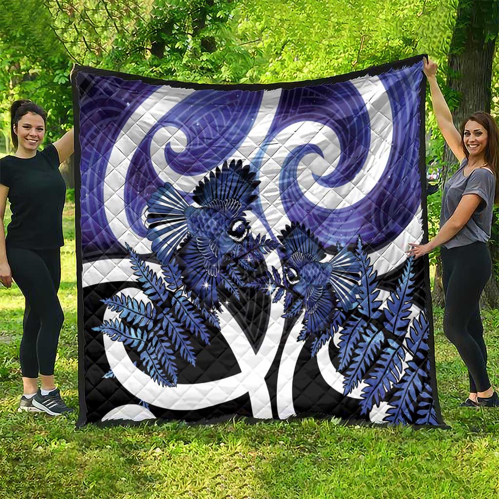 Piwakawaka New Zealand Matariki Quilt Maori New Year Silver Fern Purple Galaxy