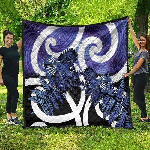 Piwakawaka New Zealand Matariki Quilt Maori New Year Silver Fern Purple Galaxy
