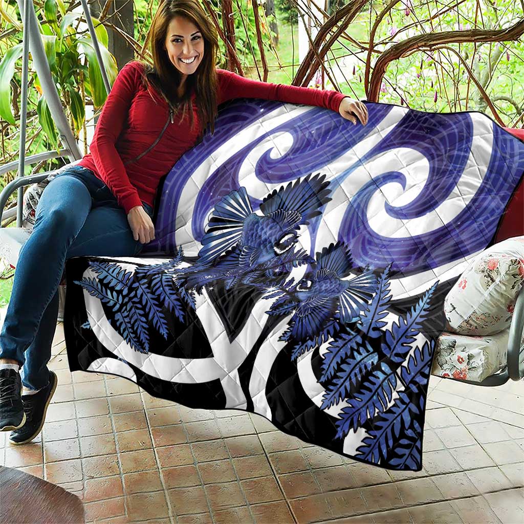 Piwakawaka New Zealand Matariki Quilt Maori New Year Silver Fern Purple Galaxy