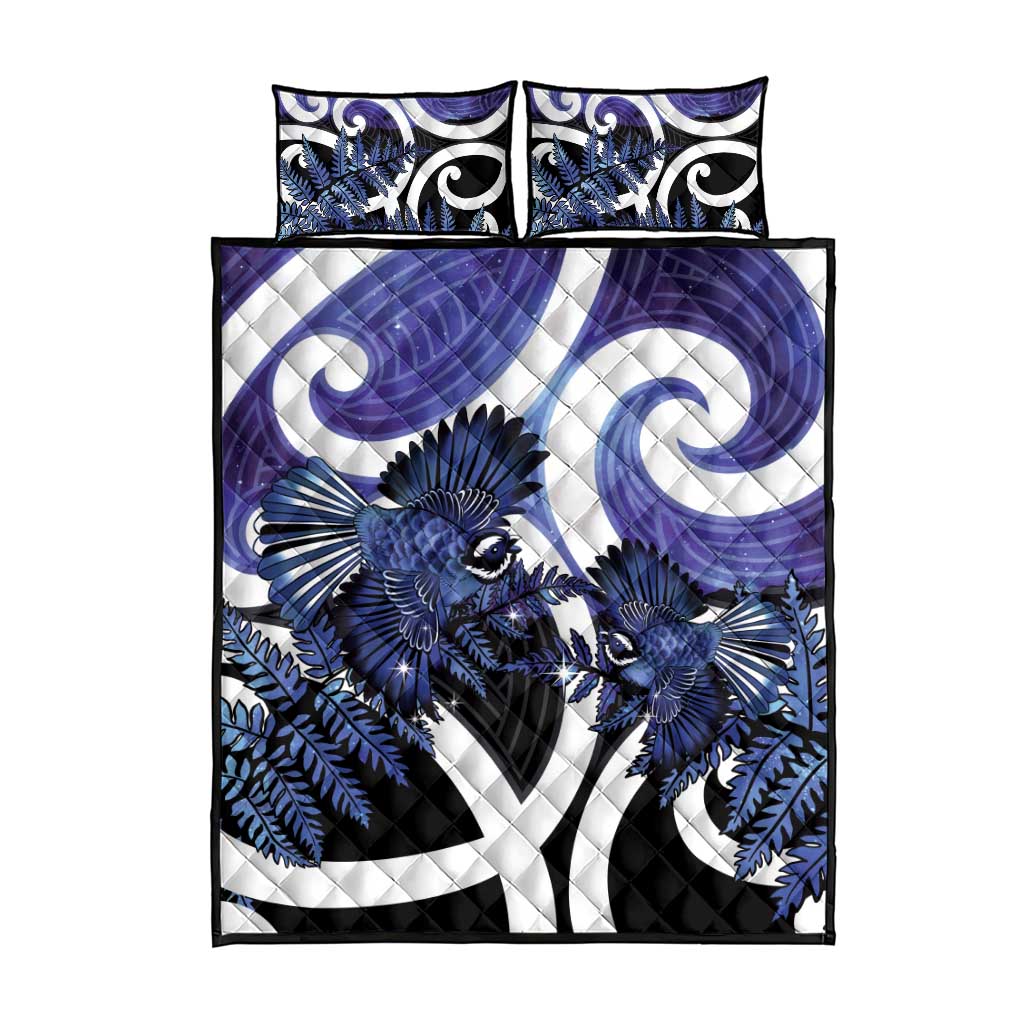 Piwakawaka New Zealand Matariki Quilt Bed Set Maori New Year Silver Fern Purple Galaxy