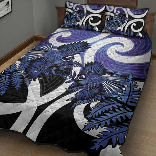 Piwakawaka New Zealand Matariki Quilt Bed Set Maori New Year Silver Fern Purple Galaxy