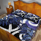 Piwakawaka New Zealand Matariki Quilt Bed Set Maori New Year Silver Fern Purple Galaxy