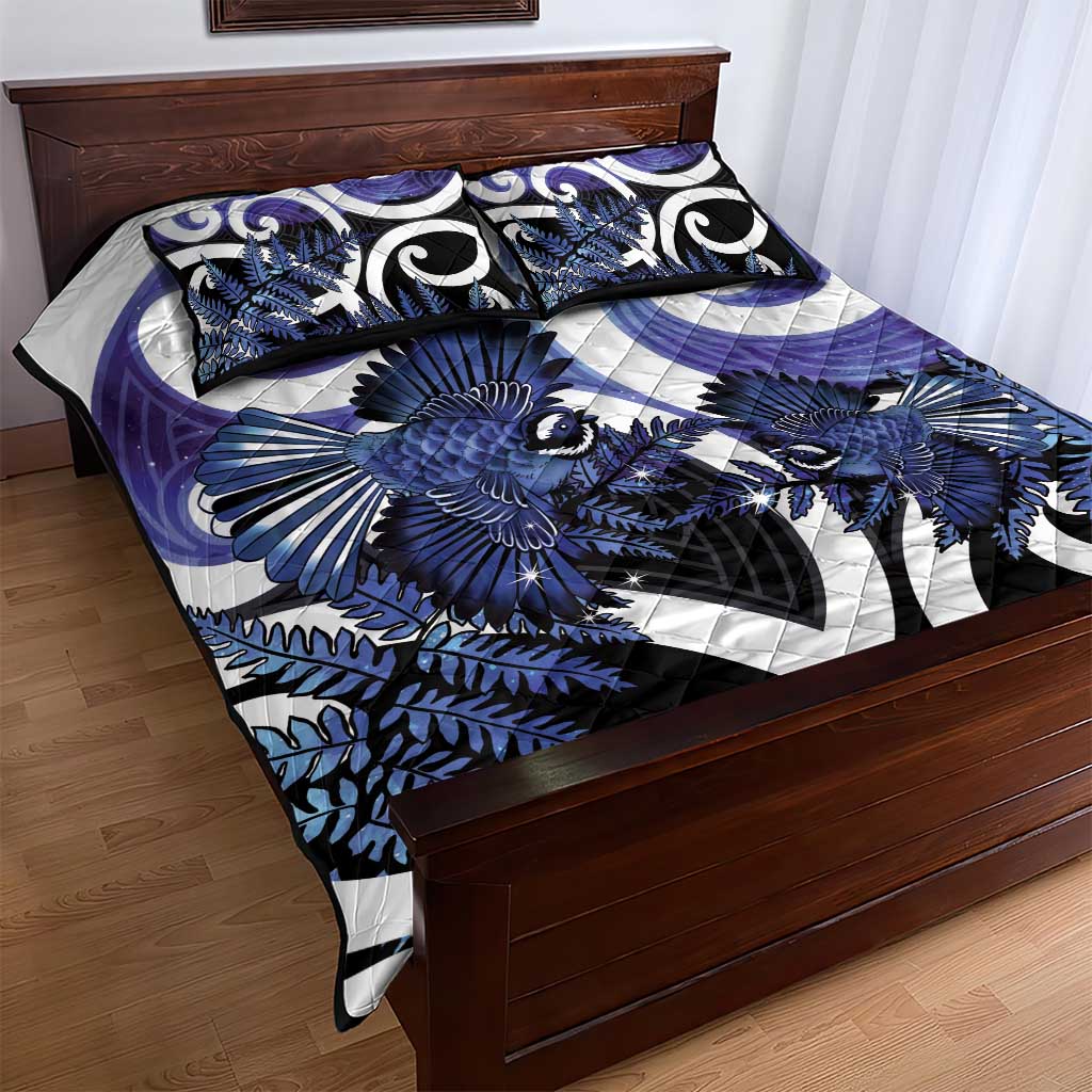 Piwakawaka New Zealand Matariki Quilt Bed Set Maori New Year Silver Fern Purple Galaxy