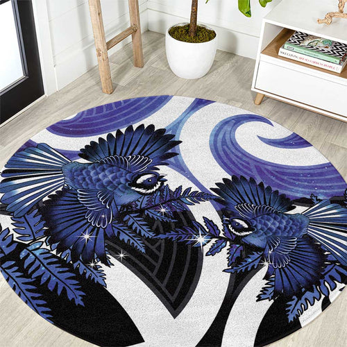 Piwakawaka New Zealand Matariki Round Carpet Maori New Year Silver Fern Purple Galaxy
