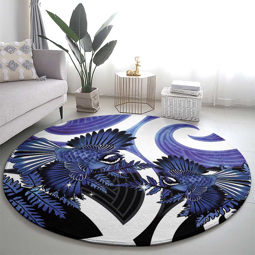 Piwakawaka New Zealand Matariki Round Carpet Maori New Year Silver Fern Purple Galaxy