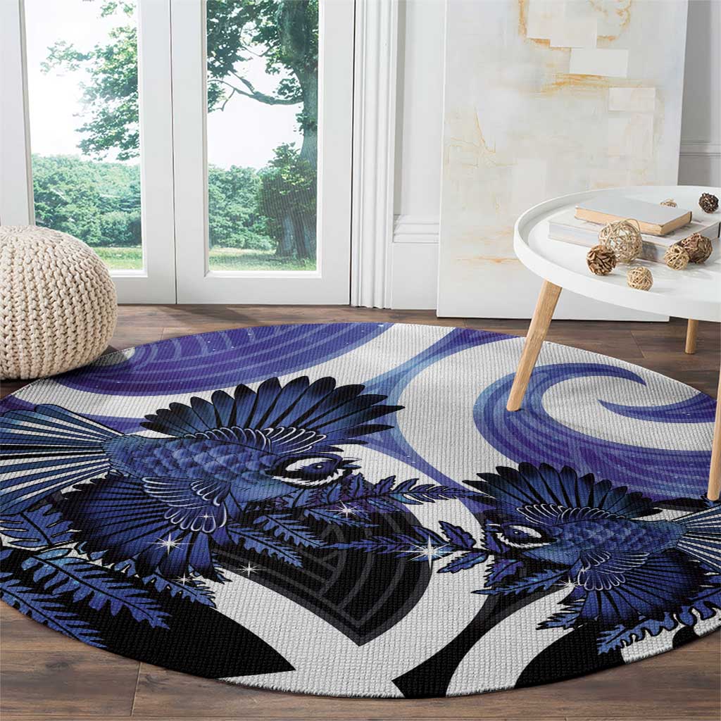 Piwakawaka New Zealand Matariki Round Carpet Maori New Year Silver Fern Purple Galaxy