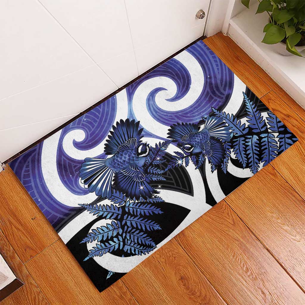 Piwakawaka New Zealand Matariki Rubber Doormat Maori New Year Silver Fern Purple Galaxy