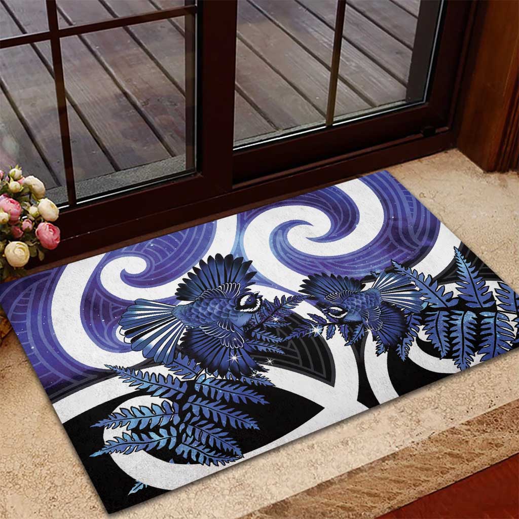 Piwakawaka New Zealand Matariki Rubber Doormat Maori New Year Silver Fern Purple Galaxy