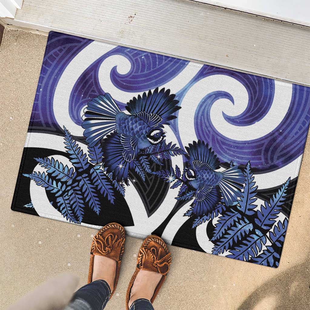 Piwakawaka New Zealand Matariki Rubber Doormat Maori New Year Silver Fern Purple Galaxy