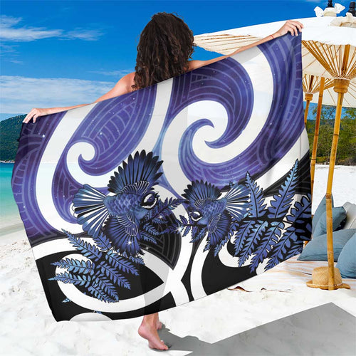 Piwakawaka New Zealand Matariki Sarong Maori New Year Silver Fern Purple Galaxy
