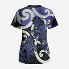Piwakawaka New Zealand Matariki Scrub Top Maori New Year Silver Fern Purple Galaxy