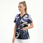 Piwakawaka New Zealand Matariki Scrub Top Maori New Year Silver Fern Purple Galaxy
