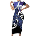 Piwakawaka New Zealand Matariki Short Sleeve Bodycon Dress Maori New Year Silver Fern Purple Galaxy