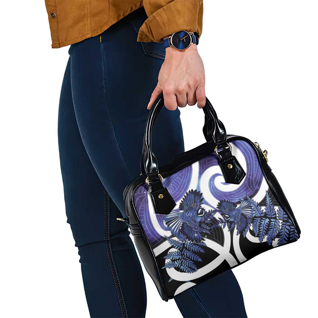 Piwakawaka New Zealand Matariki Shoulder Handbag Maori New Year Silver Fern Purple Galaxy