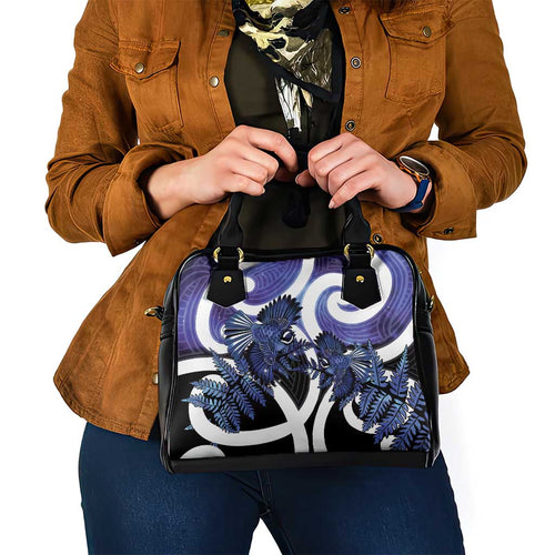 Piwakawaka New Zealand Matariki Shoulder Handbag Maori New Year Silver Fern Purple Galaxy