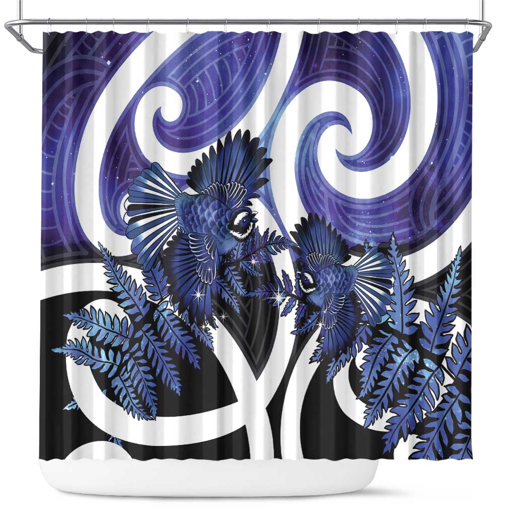 Piwakawaka New Zealand Matariki Shower Curtain Maori New Year Silver Fern Purple Galaxy
