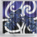 Piwakawaka New Zealand Matariki Shower Curtain Maori New Year Silver Fern Purple Galaxy