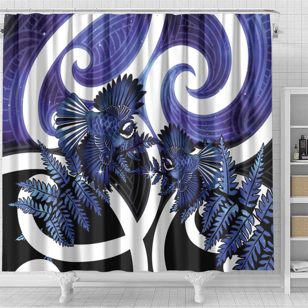Piwakawaka New Zealand Matariki Shower Curtain Maori New Year Silver Fern Purple Galaxy