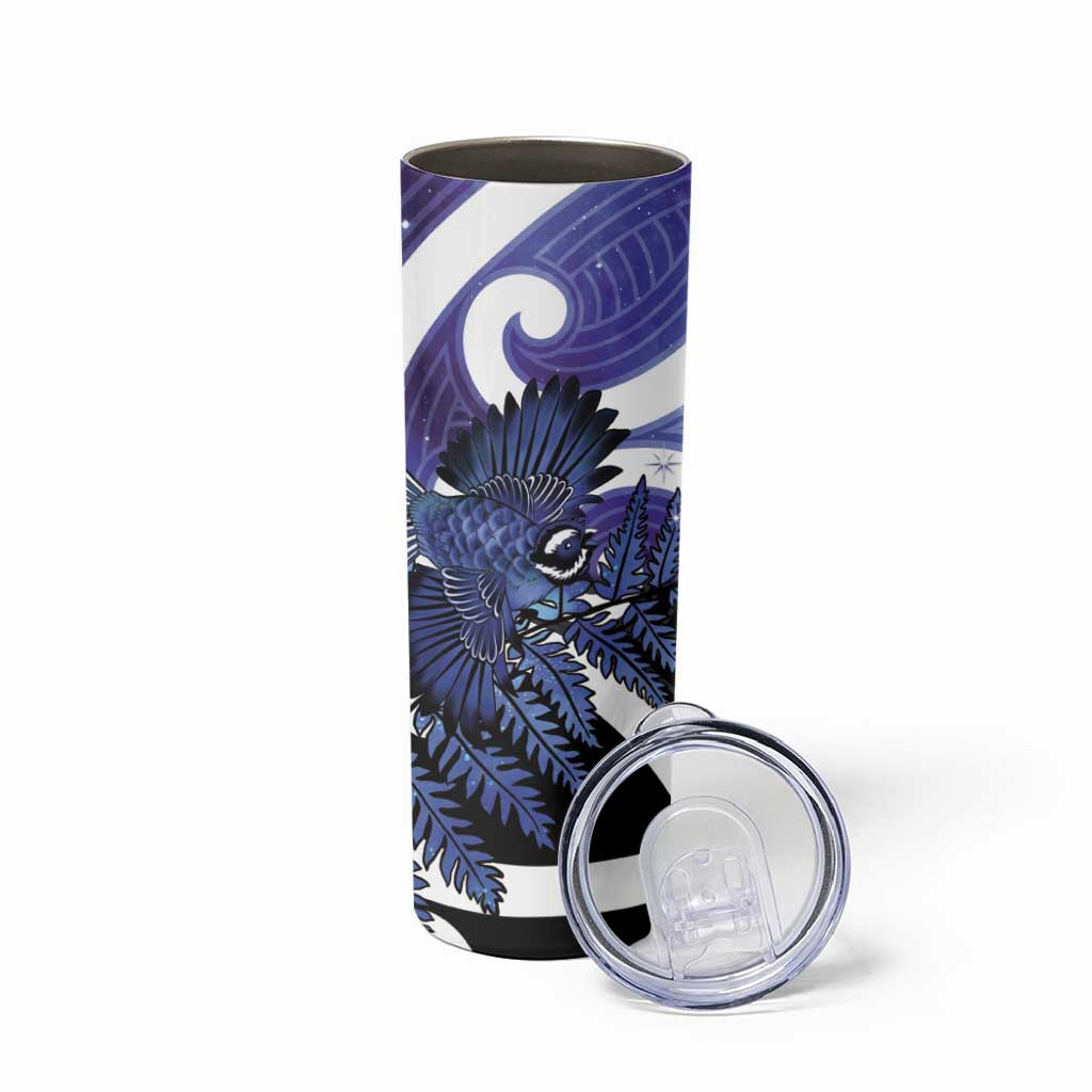 Piwakawaka New Zealand Matariki Skinny Tumbler Maori New Year Silver Fern Purple Galaxy