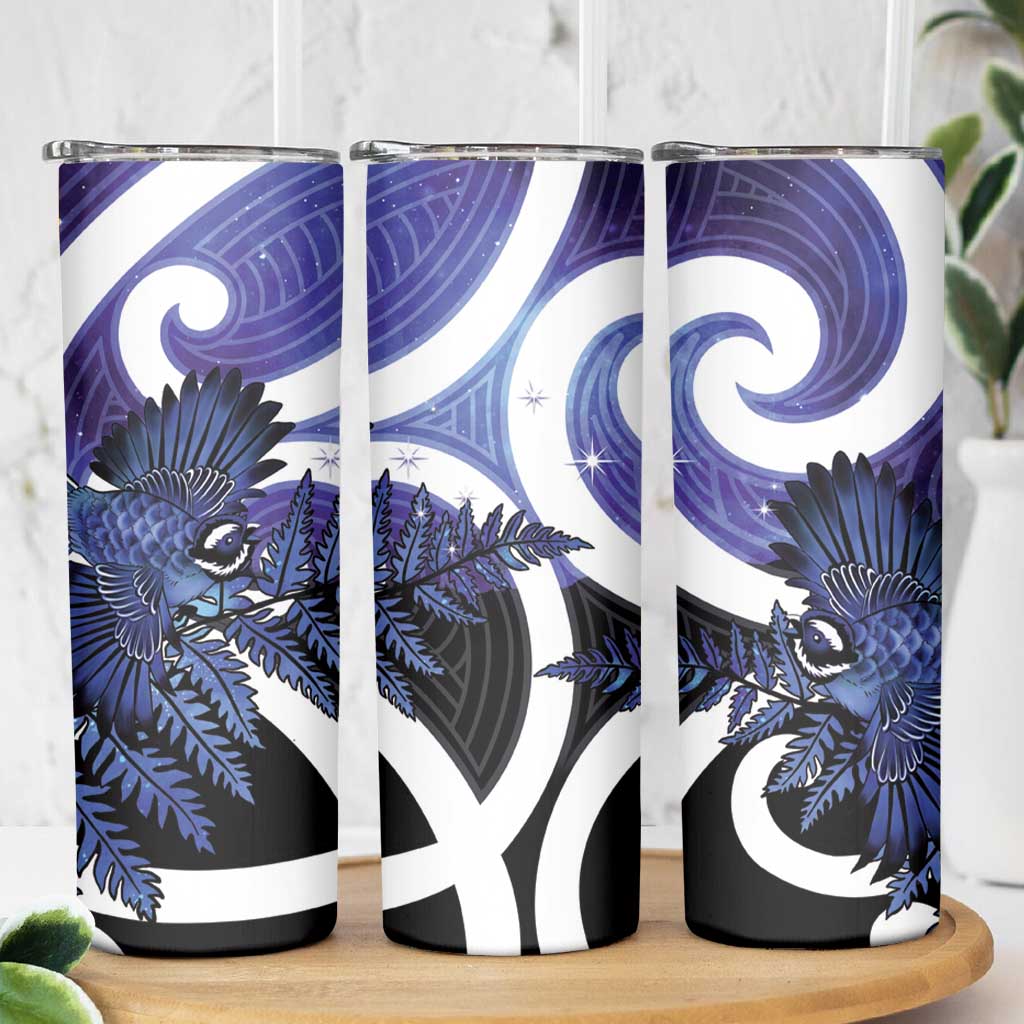 Piwakawaka New Zealand Matariki Skinny Tumbler Maori New Year Silver Fern Purple Galaxy