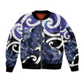Piwakawaka New Zealand Matariki Sleeve Zip Bomber Jacket Maori New Year Silver Fern Purple Galaxy