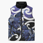 Piwakawaka New Zealand Matariki Sleeveless Puffer Jacket Maori New Year Silver Fern Purple Galaxy