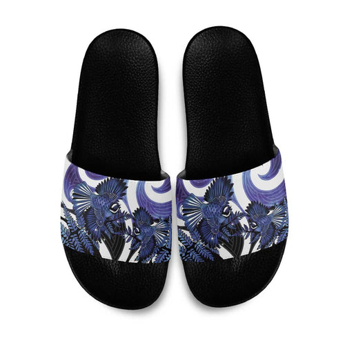 Piwakawaka New Zealand Matariki Slide Sandals Maori New Year Silver Fern Purple Galaxy