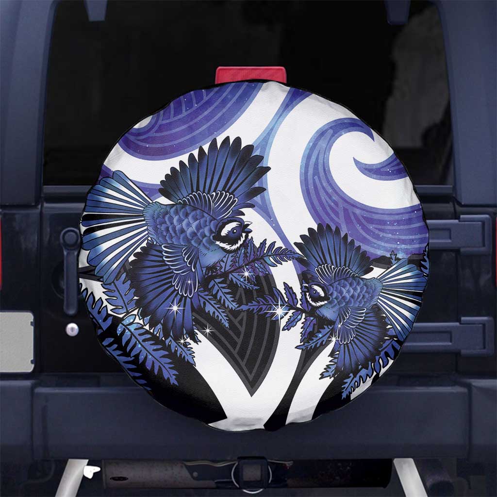 Piwakawaka New Zealand Matariki Spare Tire Cover Maori New Year Silver Fern Purple Galaxy