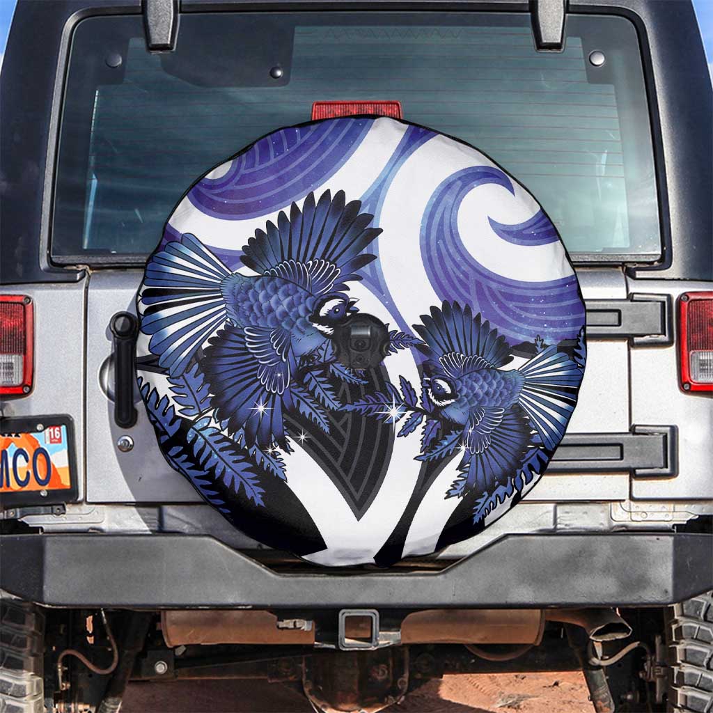 Piwakawaka New Zealand Matariki Spare Tire Cover Maori New Year Silver Fern Purple Galaxy