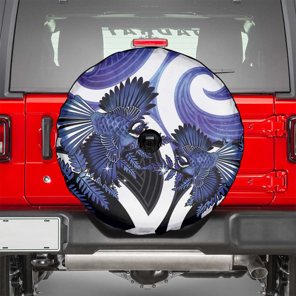 Piwakawaka New Zealand Matariki Spare Tire Cover Maori New Year Silver Fern Purple Galaxy