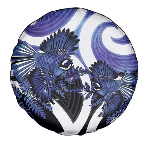 Piwakawaka New Zealand Matariki Spare Tire Cover Maori New Year Silver Fern Purple Galaxy