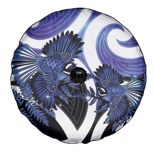 Piwakawaka New Zealand Matariki Spare Tire Cover Maori New Year Silver Fern Purple Galaxy