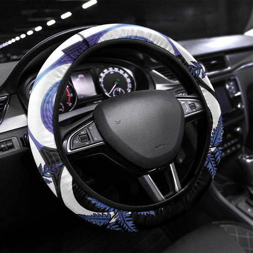 Piwakawaka New Zealand Matariki Steering Wheel Cover Maori New Year Silver Fern Purple Galaxy