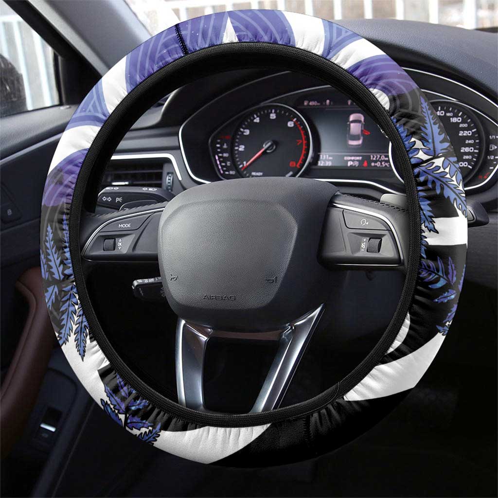 Piwakawaka New Zealand Matariki Steering Wheel Cover Maori New Year Silver Fern Purple Galaxy