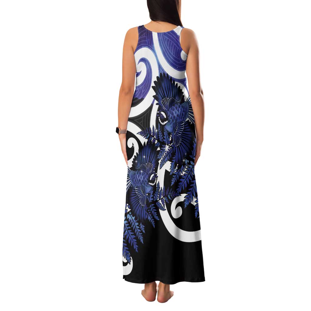 Piwakawaka New Zealand Matariki Tank Maxi Dress Maori New Year Silver Fern Purple Galaxy