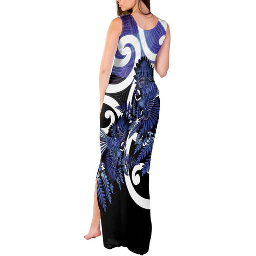 Piwakawaka New Zealand Matariki Tank Maxi Dress Maori New Year Silver Fern Purple Galaxy