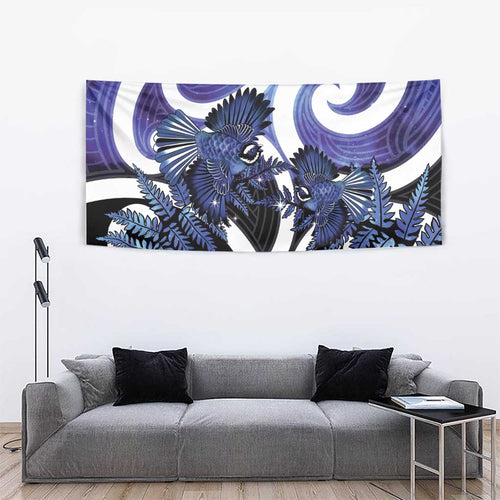 Piwakawaka New Zealand Matariki Tapestry Maori New Year Silver Fern Purple Galaxy