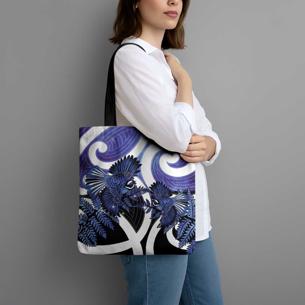 Piwakawaka New Zealand Matariki Tote Bag Maori New Year Silver Fern Purple Galaxy