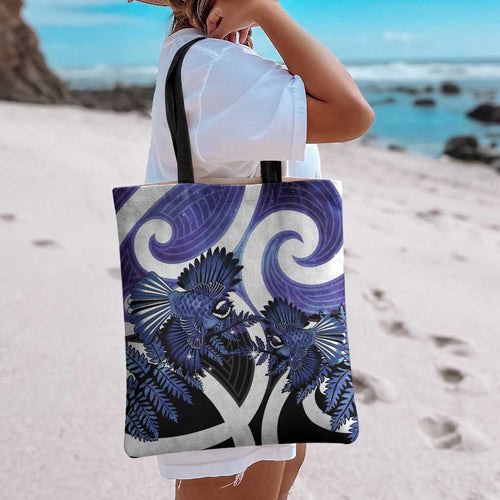 Piwakawaka New Zealand Matariki Tote Bag Maori New Year Silver Fern Purple Galaxy
